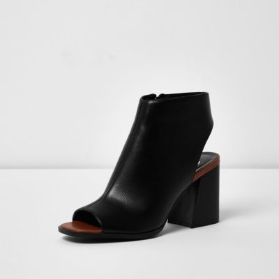 Black block heel peeptoe shoe boots
